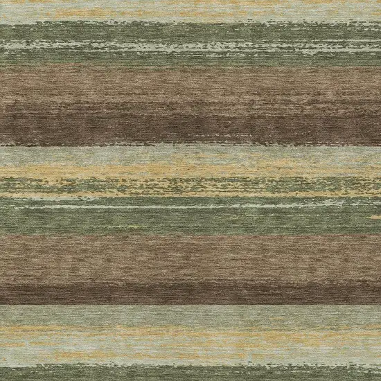 Olive Green And Blue Striped Washable Indoor Outdoor Area Rug Photo 3