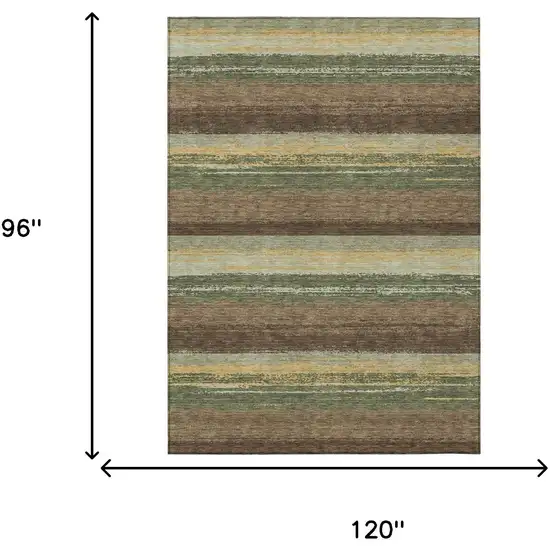 Olive Green And Blue Striped Washable Indoor Outdoor Area Rug Photo 7