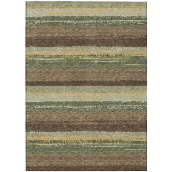 Olive Green And Blue Striped Washable Indoor Outdoor Area Rug Photo 2
