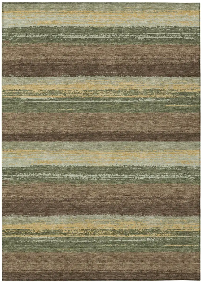 Olive Green And Blue Striped Washable Indoor Outdoor Area Rug Photo 2