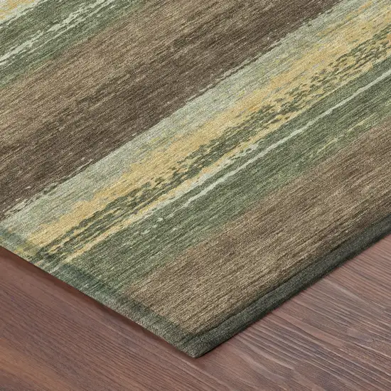Olive Green And Blue Striped Washable Indoor Outdoor Area Rug Photo 5
