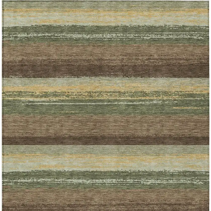 Olive Green And Blue Striped Washable Indoor Outdoor Area Rug Photo 4