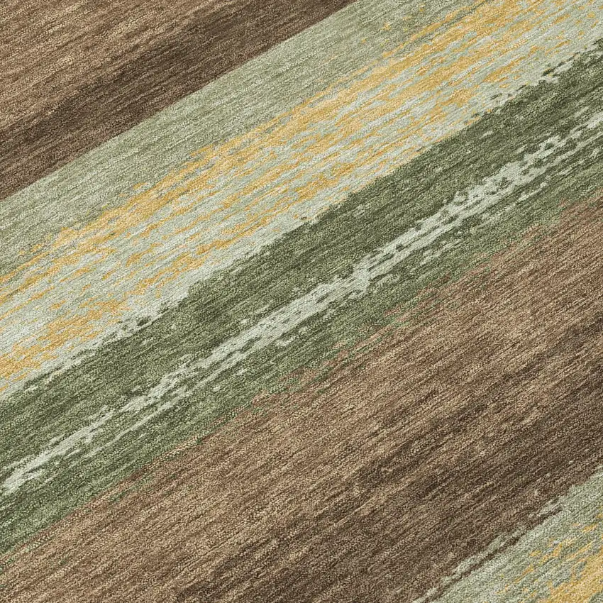 Olive Green And Blue Striped Washable Indoor Outdoor Area Rug Photo 6