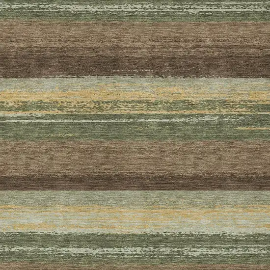 Olive Green And Blue Striped Washable Indoor Outdoor Area Rug Photo 3