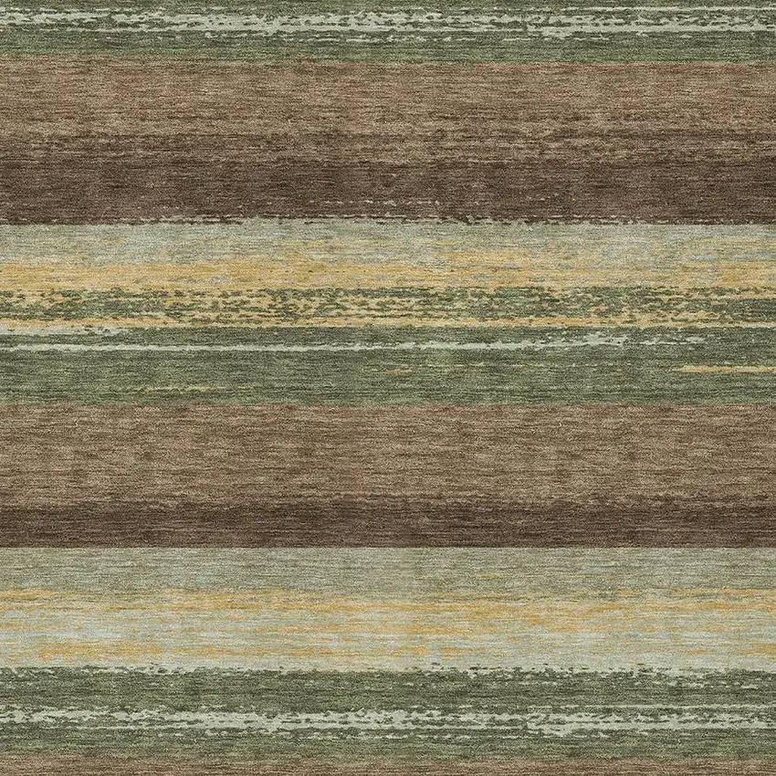Olive Green And Blue Striped Washable Indoor Outdoor Area Rug Photo 3