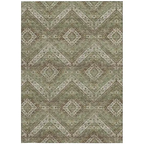 Olive Green And Blue Tribal Washable Indoor Outdoor Area Rug Photo 3