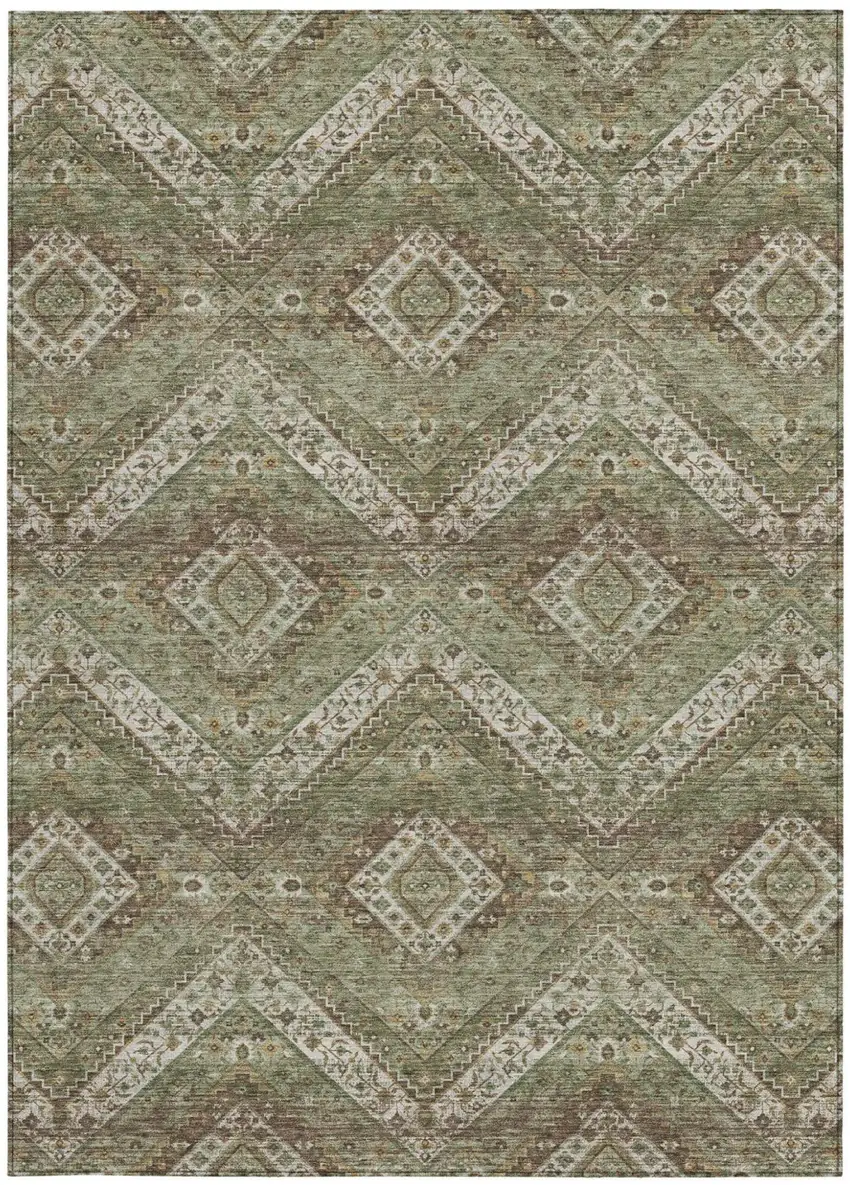 Olive Green And Blue Tribal Washable Indoor Outdoor Area Rug Photo 3