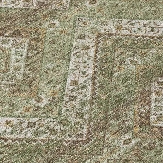 Olive Green And Blue Tribal Washable Indoor Outdoor Area Rug Photo 6