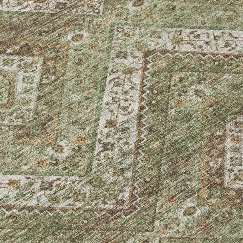Olive Green And Blue Tribal Washable Indoor Outdoor Area Rug Photo 6