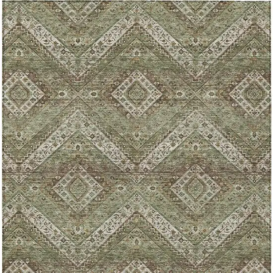Olive Green And Blue Tribal Washable Indoor Outdoor Area Rug Photo 4