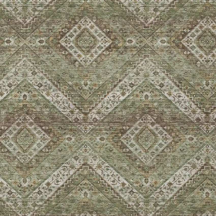 Olive Green And Blue Tribal Washable Indoor Outdoor Area Rug Photo 3