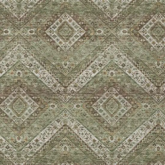 Olive Green And Blue Tribal Washable Indoor Outdoor Area Rug Photo 3