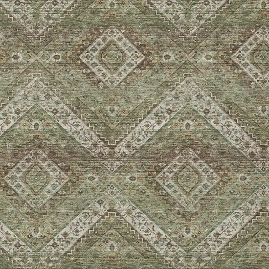 Olive Green And Blue Tribal Washable Indoor Outdoor Area Rug Photo 3