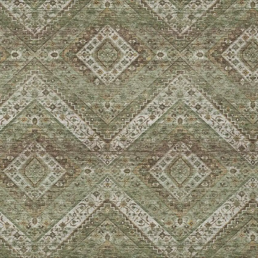 Olive Green And Blue Tribal Washable Indoor Outdoor Area Rug Photo 3