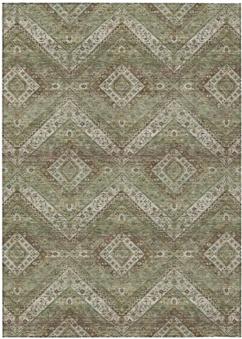 Olive Green And Blue Tribal Washable Indoor Outdoor Area Rug Photo 2