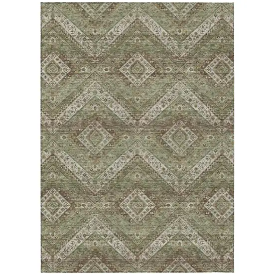 Olive Green And Blue Tribal Washable Indoor Outdoor Area Rug Photo 2