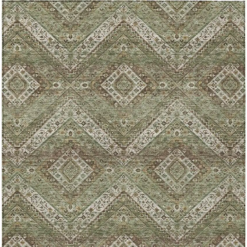 Olive Green And Blue Tribal Washable Indoor Outdoor Area Rug Photo 4