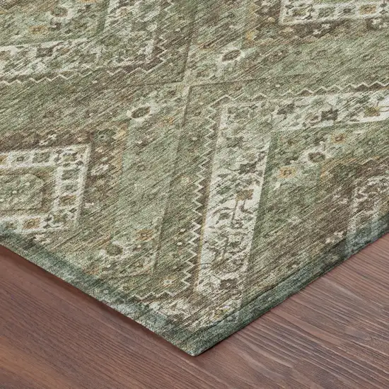 Olive Green And Blue Tribal Washable Indoor Outdoor Area Rug Photo 5