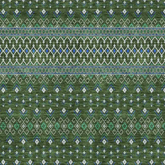 Olive Green And Blue Tribal Washable Indoor Outdoor Area Rug Photo 6