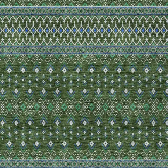 Olive Green And Blue Tribal Washable Indoor Outdoor Area Rug Photo 4
