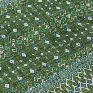 Photo of Olive Green And Blue Tribal Washable Indoor Outdoor Area Rug