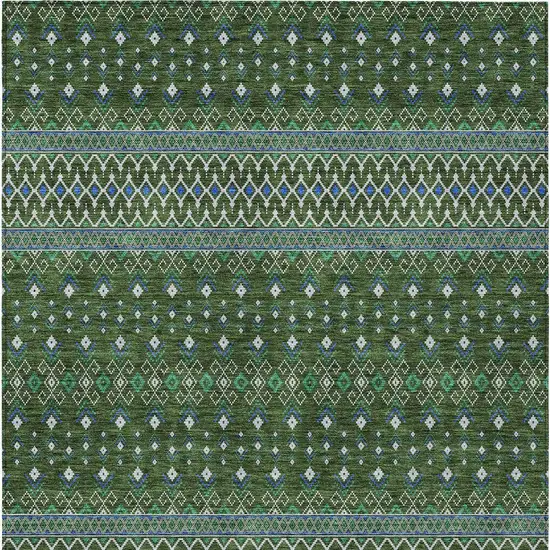 Olive Green And Blue Tribal Washable Indoor Outdoor Area Rug Photo 4