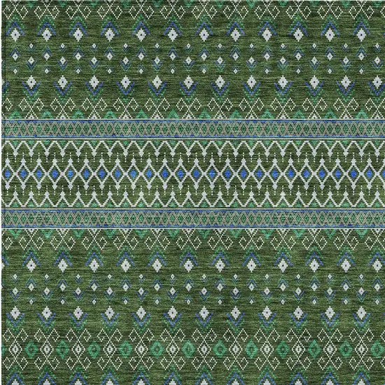 Olive Green And Blue Tribal Washable Indoor Outdoor Area Rug Photo 4