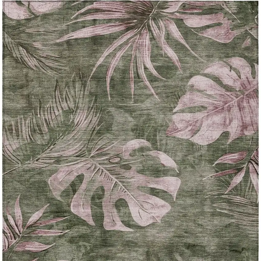Olive Green And Blush Floral Washable Indoor Outdoor Area Rug Photo 3