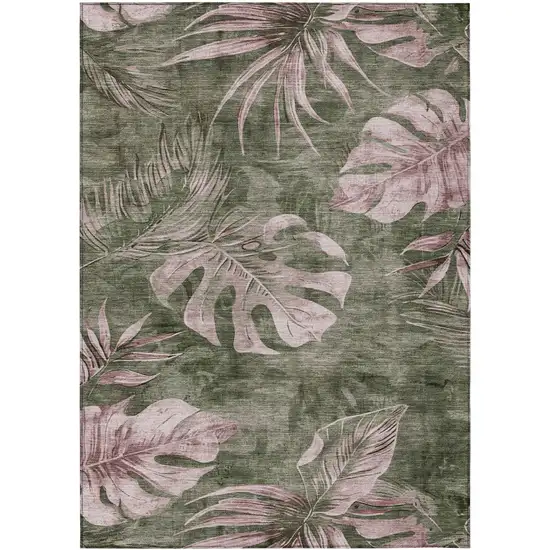 Olive Green And Blush Floral Washable Indoor Outdoor Area Rug Photo 9