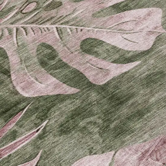 Olive Green And Blush Floral Washable Indoor Outdoor Area Rug Photo 8