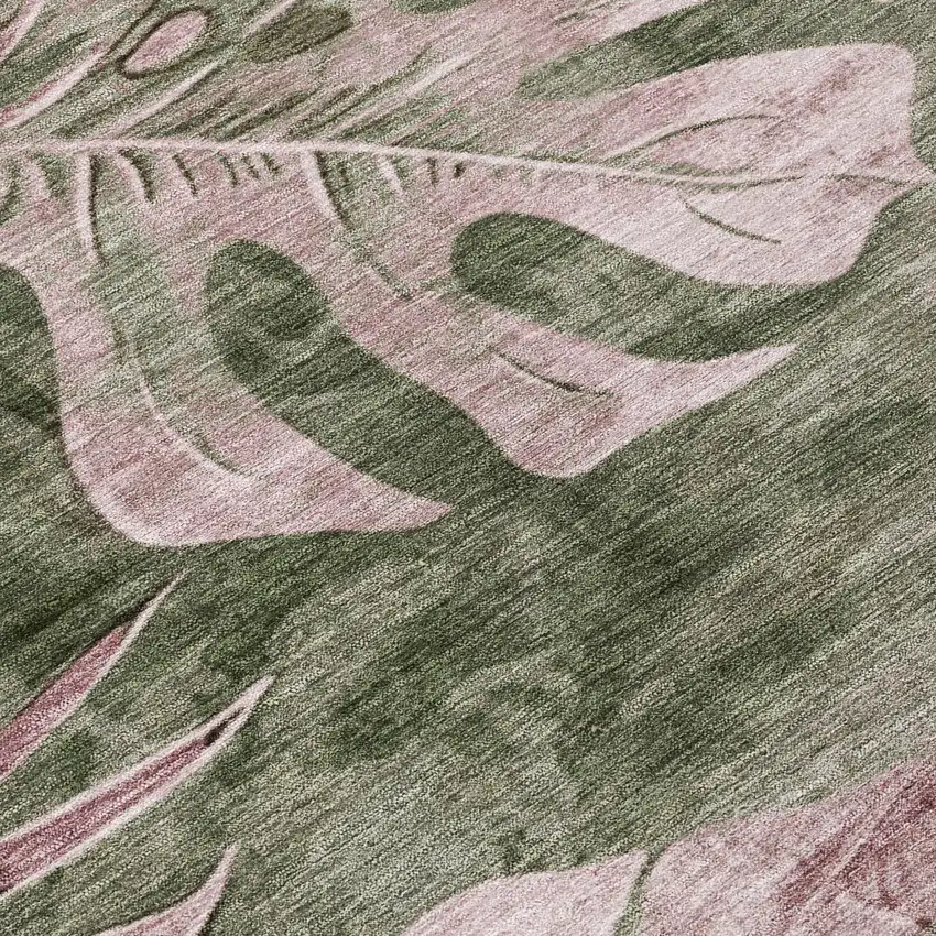 Olive Green And Blush Floral Washable Indoor Outdoor Area Rug Photo 8