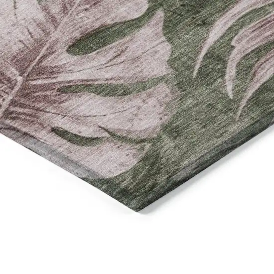 Olive Green And Blush Floral Washable Indoor Outdoor Area Rug Photo 7