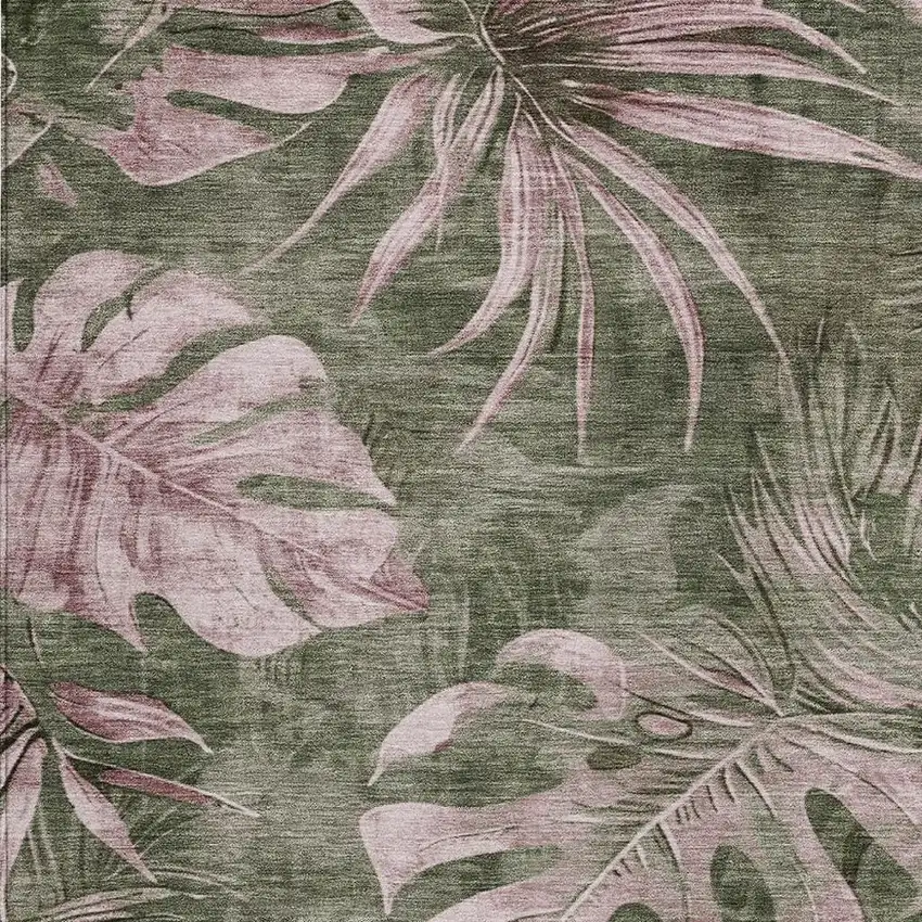 Olive Green And Blush Floral Washable Indoor Outdoor Area Rug Photo 3