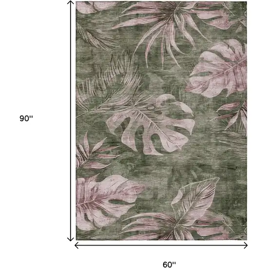 Olive Green And Blush Floral Washable Indoor Outdoor Area Rug Photo 9
