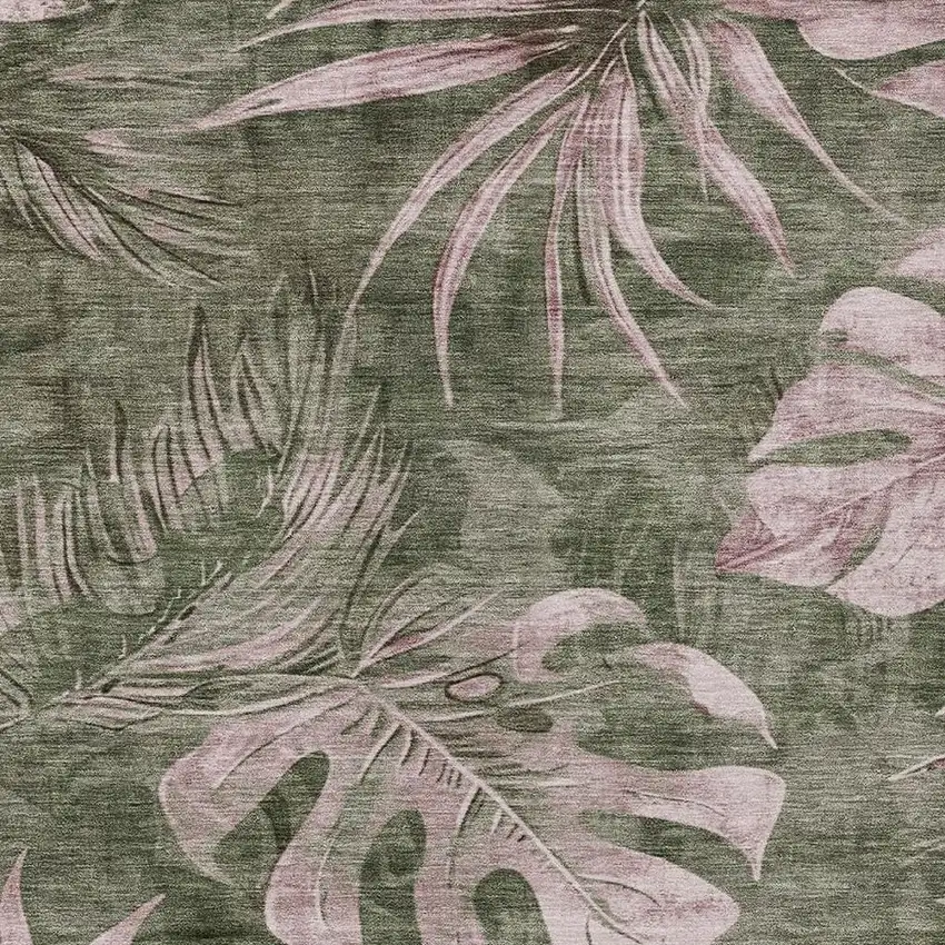 Olive Green And Blush Floral Washable Indoor Outdoor Area Rug Photo 3