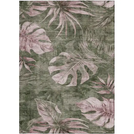 Olive Green And Blush Floral Washable Indoor Outdoor Area Rug Photo 4