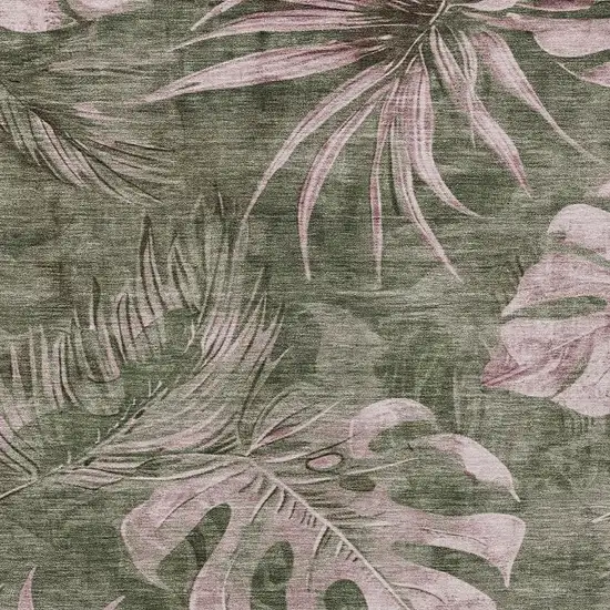 Olive Green And Blush Floral Washable Indoor Outdoor Area Rug Photo 3