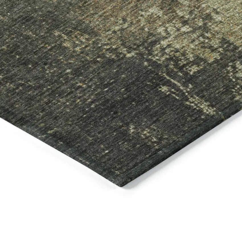 Olive Green And Brown Abstract Washable Indoor Outdoor Area Rug Photo 9