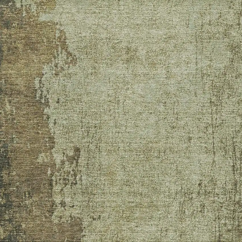 Olive Green And Brown Abstract Washable Indoor Outdoor Area Rug Photo 4