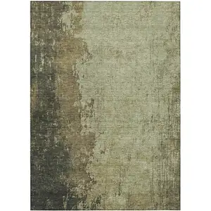 Photo of Olive Green And Brown Abstract Washable Indoor Outdoor Area Rug
