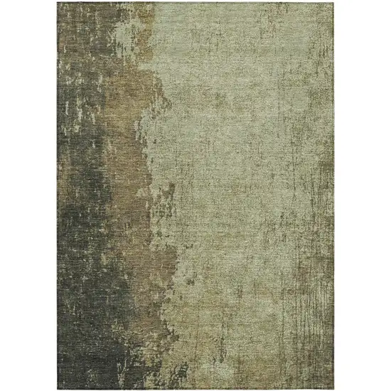 Olive Green And Brown Abstract Washable Indoor Outdoor Area Rug Photo 1