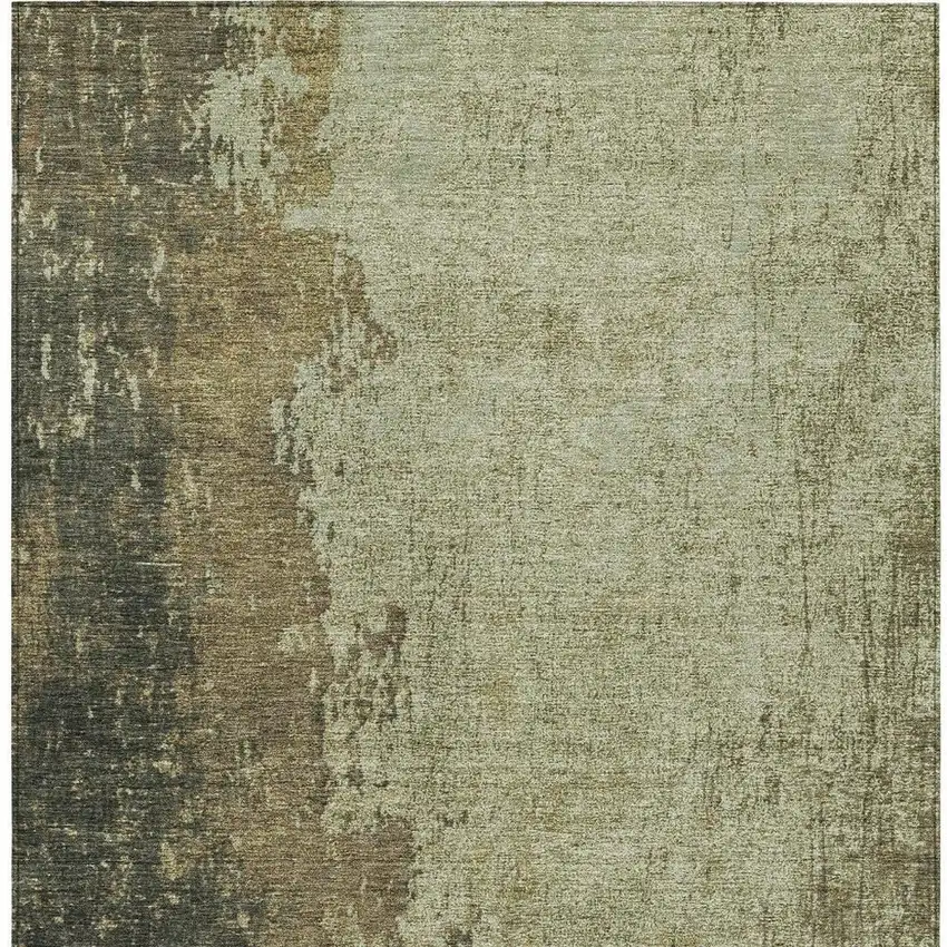 Olive Green And Brown Abstract Washable Indoor Outdoor Area Rug Photo 4