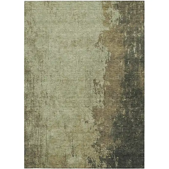 Olive Green And Brown Abstract Washable Indoor Outdoor Area Rug Photo 3