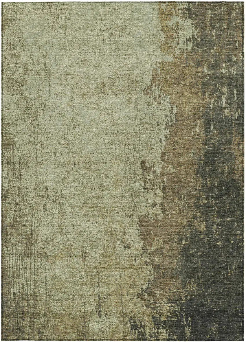 Olive Green And Brown Abstract Washable Indoor Outdoor Area Rug Photo 3