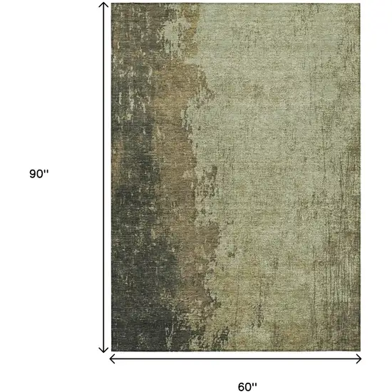 Olive Green And Brown Abstract Washable Indoor Outdoor Area Rug Photo 9