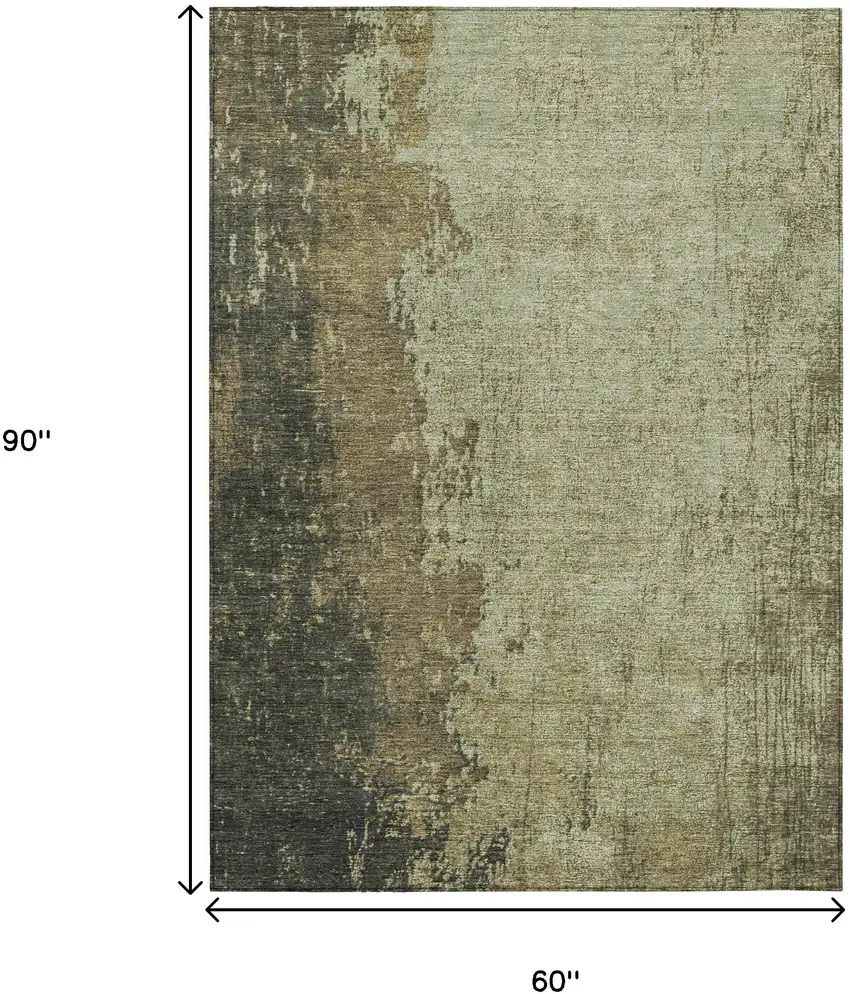 Olive Green And Brown Abstract Washable Indoor Outdoor Area Rug Photo 9