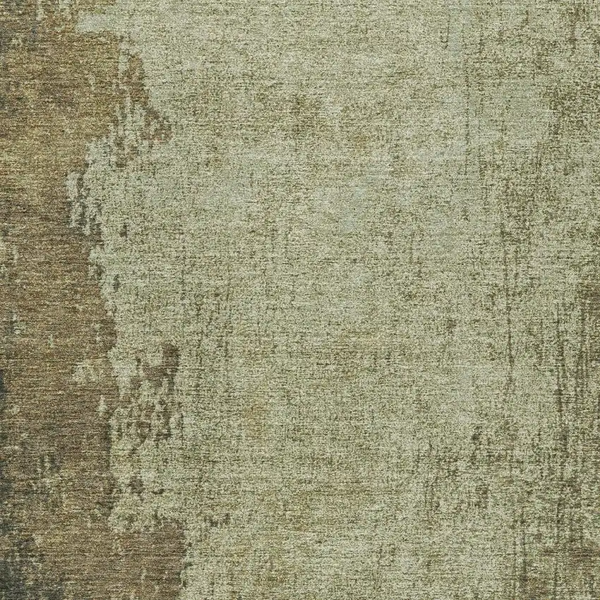 Olive Green And Brown Abstract Washable Indoor Outdoor Area Rug Photo 4