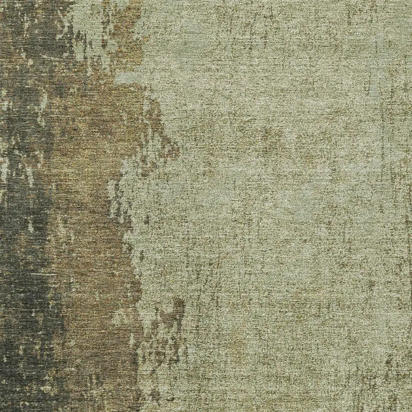 Olive Green And Brown Abstract Washable Indoor Outdoor Area Rug Photo 6