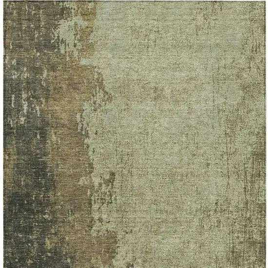 Olive Green And Brown Abstract Washable Indoor Outdoor Area Rug Photo 4