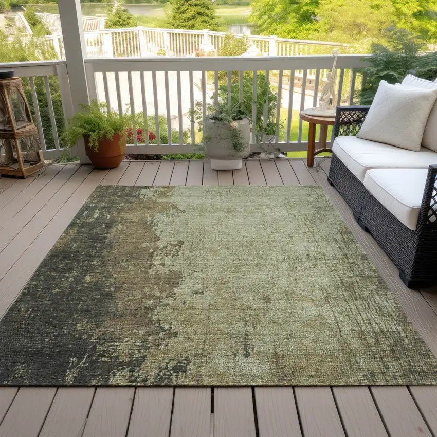 Olive Green And Brown Abstract Washable Indoor Outdoor Area Rug Photo 8